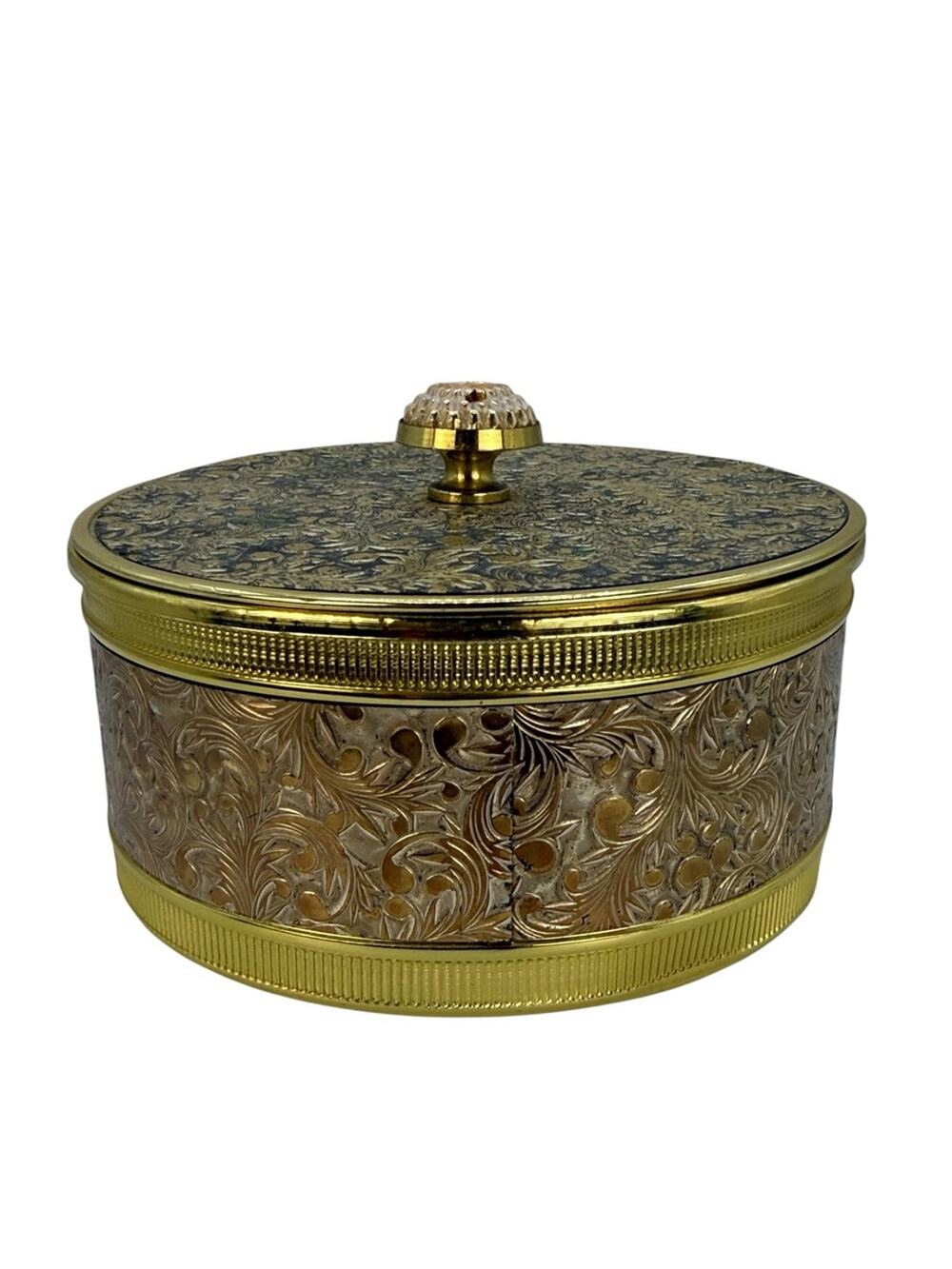 Sankyo Orgel Maidens Prayer Music Ornate Gold & Black Decorative Powder Box